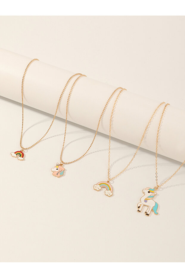 Pack of 4 - Girls Multi-Color Pendant Necklaces with Multi Charms