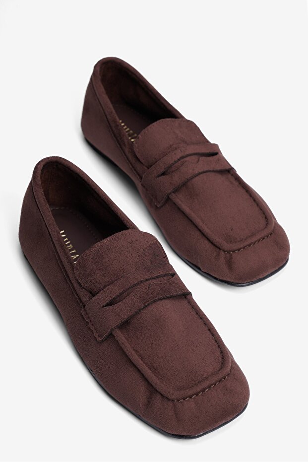 Women's Suede Ballerina Square Toe Loafer Sena Brown