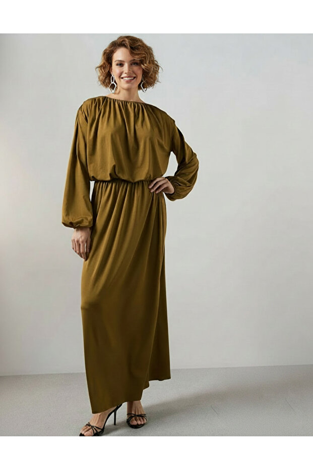 Flowy Elastic Waist Maxi Skirt Green
