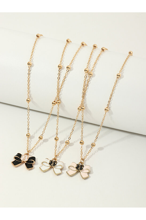 Pack of 3 - Girls Multi-Color Bow Pendant Necklaces
