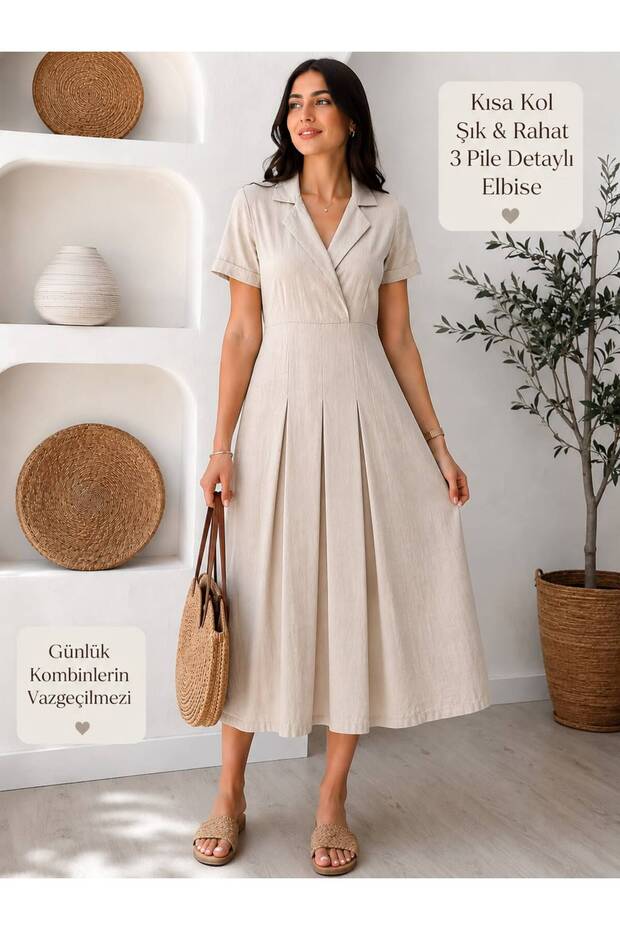 Short Sleeve Collared Women's Dress