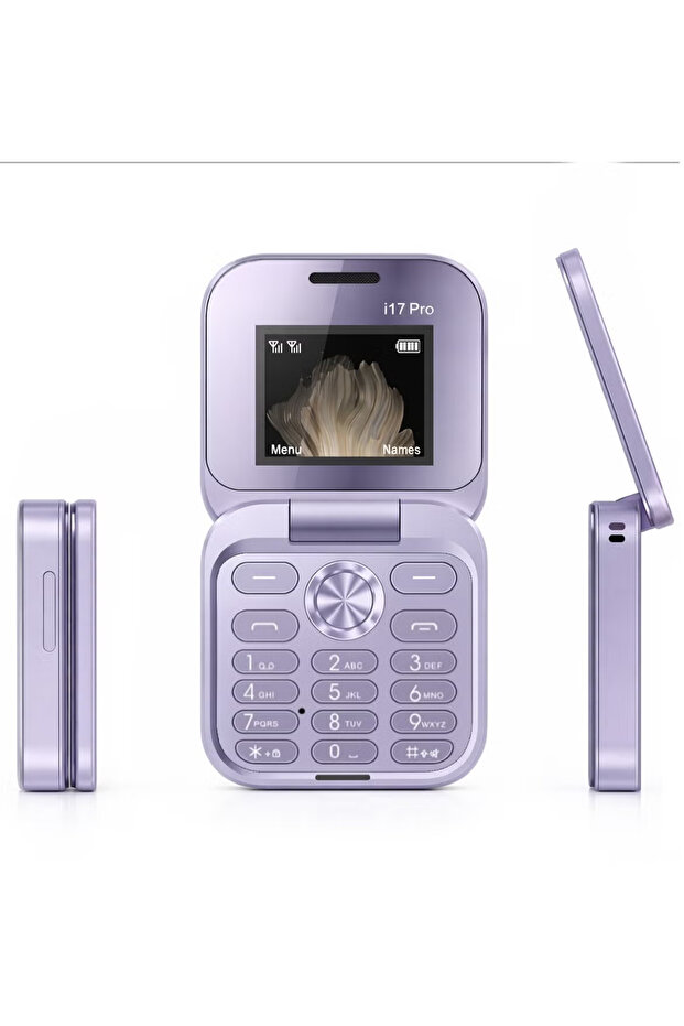 17pro Mini Flip Phon Keypad Non-smartphon Elderly Phon with Large Buttons, Dual SIM, FM Radio, Multilingual, Speed Dial, Blacklist, for Kids & Elderly (purple Mini Flip Mobile Phone)