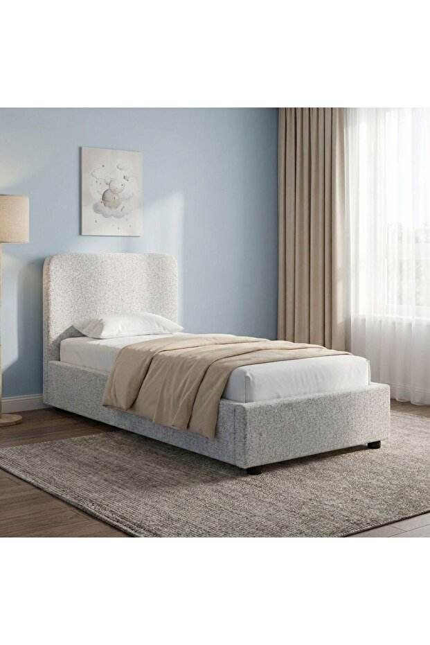 Maxillux Recta 90X200 Upholstered Kids Bed With Usb-grey, Engineered Wood, Fabric