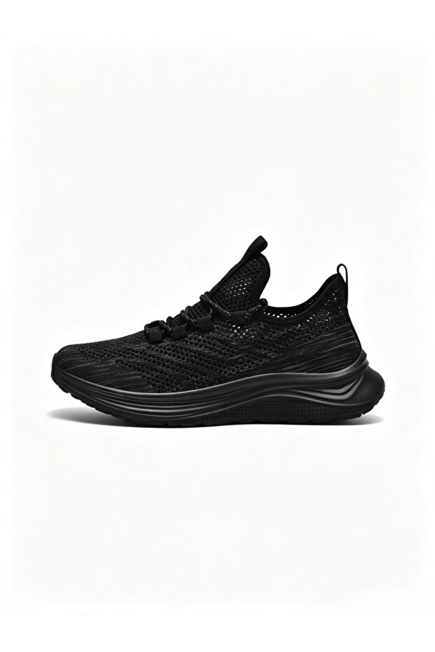 Unisex Black Textile Knit Sports Sneakers