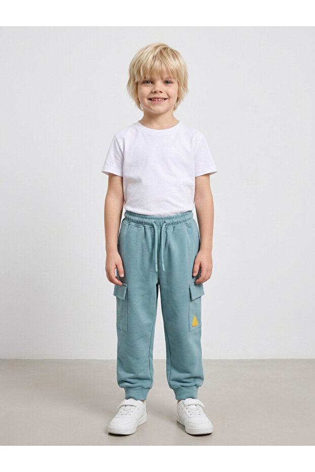 Boys Light Blue Cuffed Hem Cargo Joggers By Juniorloom