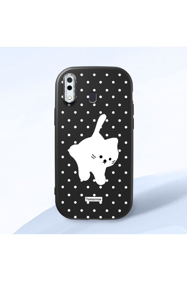 Samsung Galaxy A20 Compatible Shock-Absorbing Camera Protected Black Silicone Case Cat