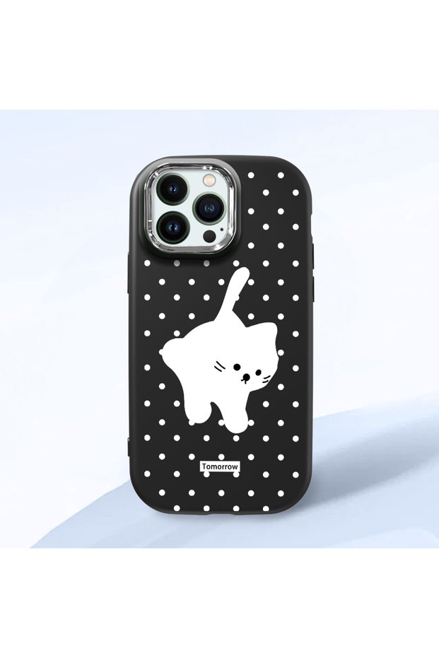 iPhone 13 Pro Compatible Shock-Absorbing Black Silicone Case with Camera Protection Cat