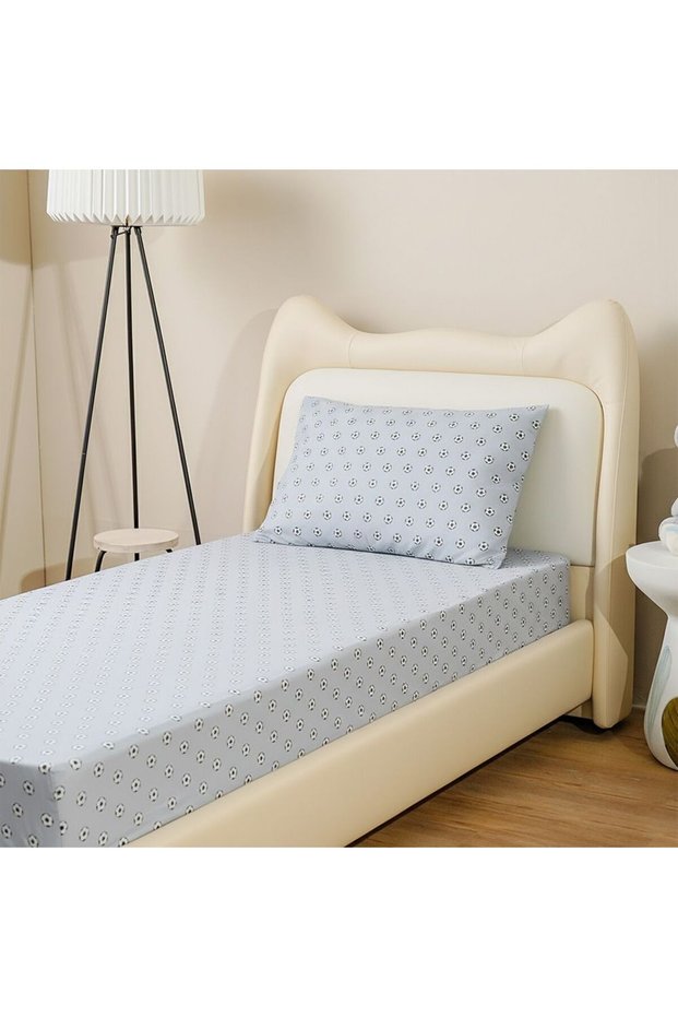 Dreamz Football Cotton Digital Printed Fitted Sheet With 1 Pillow Case+25 Cm, Multi Color+25+15cm