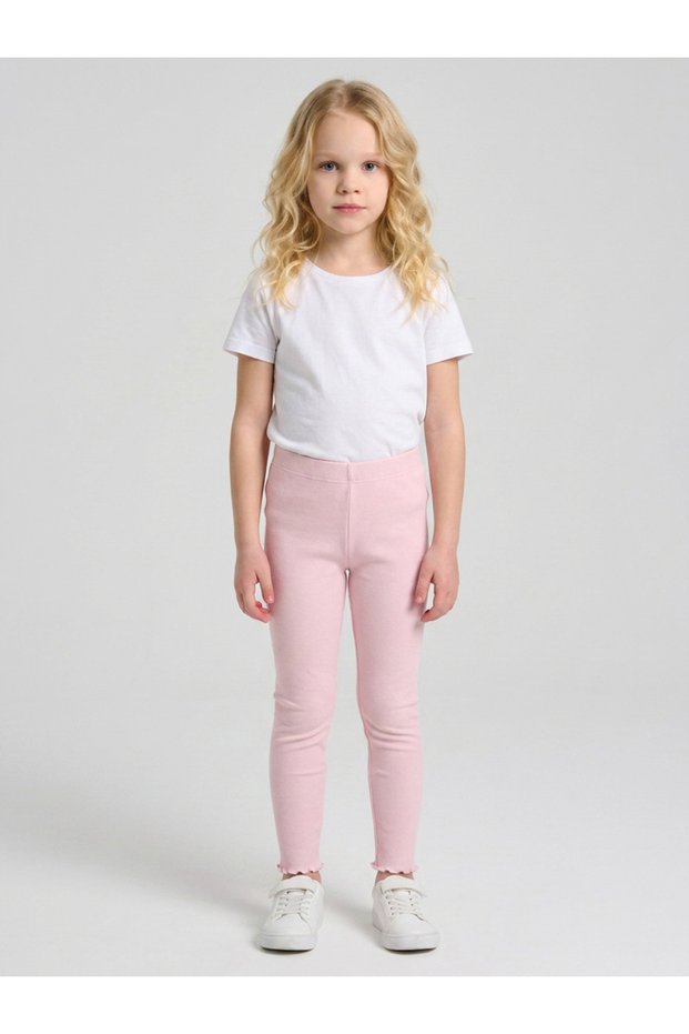 Girls Light Pink Ribbed Full Length Leggings By Juniorloom