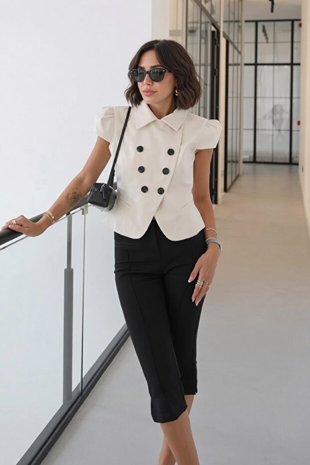 Double-Collared Asymmetric Jacket with Moon-Shaped Sleeves Stone
