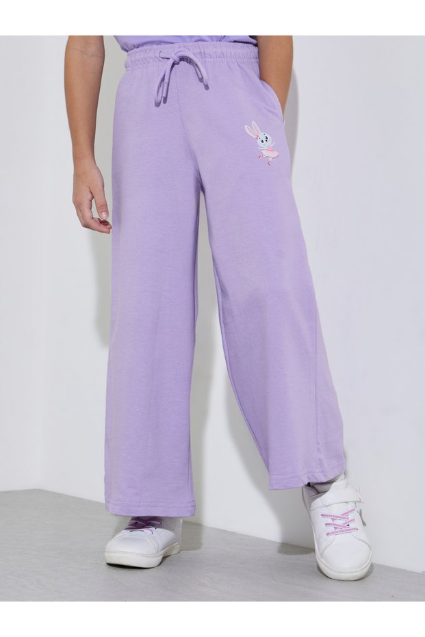Girls Lilac Bunny print Wide Leg Joggers