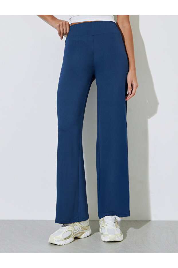 Navy Blue Solid Wide Leg Pants