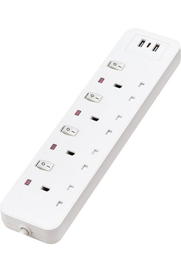 3M 4 Eu Socket 2 USB A 1 USB C Extensio, White, Copper, PP+Copper, Electrical Accessories