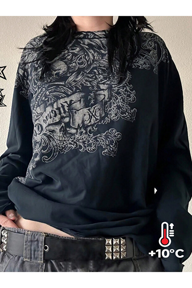 Graphic Skull Print Long Sleeve T-Shirt