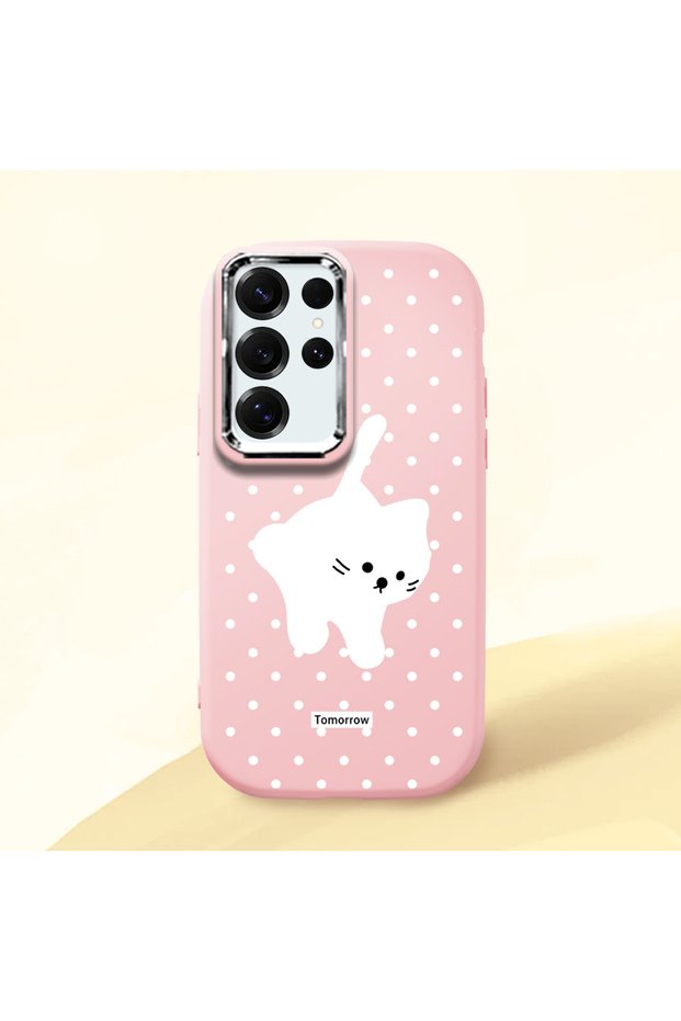 Samsung Galaxy S25 Ultra Compatible Shock-Absorbing Camera Protected Pink Silicone Case Cat