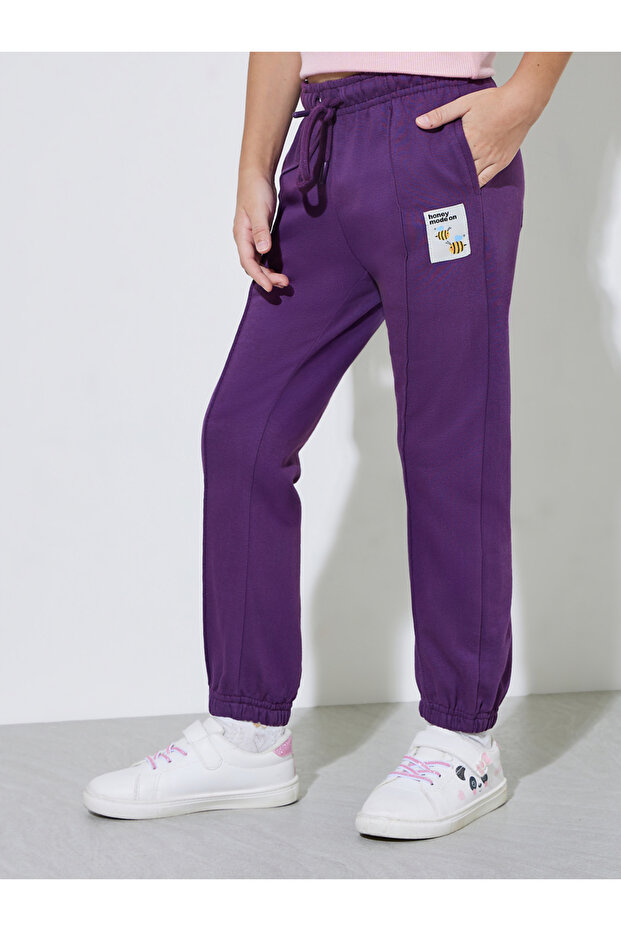 Girls Purple Pintuck Detail Patchwork Joggers