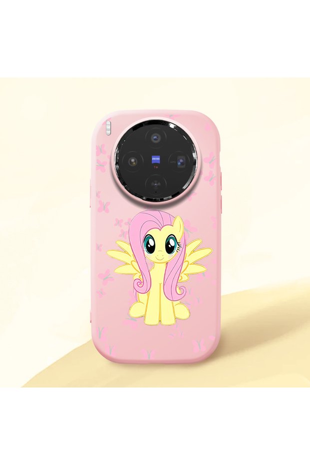 Vivo X300 Compatible Shock-Absorbing Camera Protected Pink Silicone Case Fluttershy