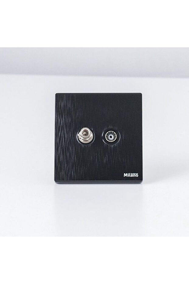 TV And Satellite Outlet Aura Black, Brushed Black, Phosphor Copper, Switches, 86 x 90