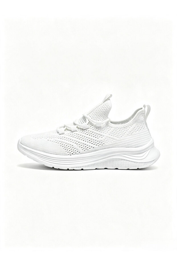 Unisex White Textile Knit Sports Sneakers
