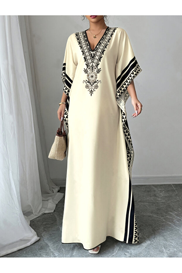 Beige Printed Arabian Jalabiya