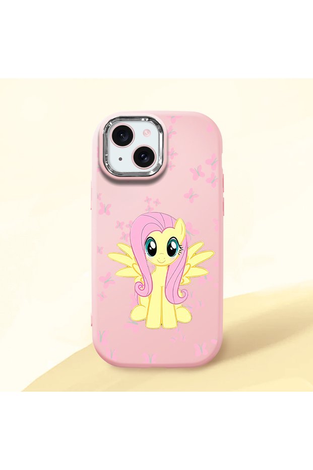 iPhone 15 Compatible Shock Absorbing Camera Protected Pink Silicone Case Fluttershy