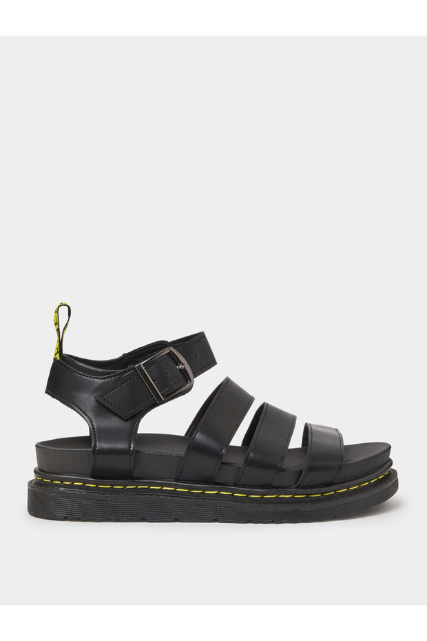 Black Buckle Strap Flatform Sandals