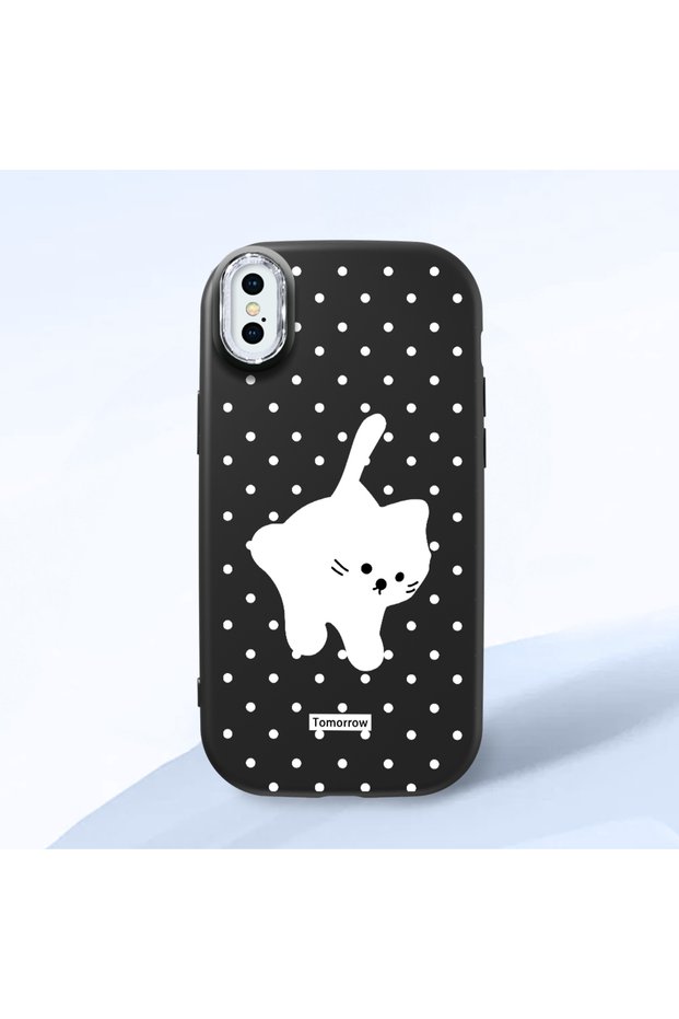 iPhone X/Xs Compatible Shock-Absorbing Black Silicone Case with Camera Protection Cat