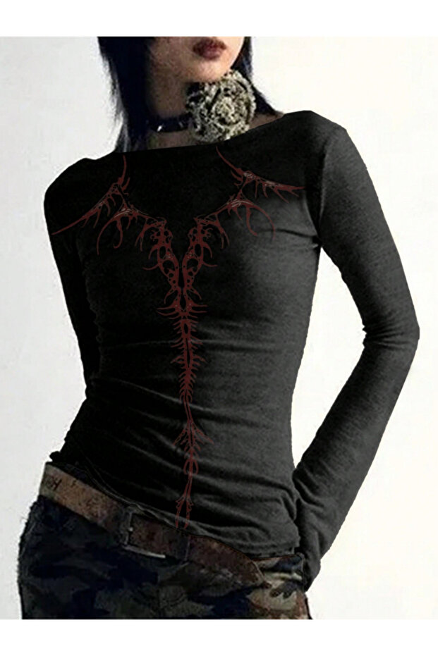 Black Printed Long Sleeve T-Shirt