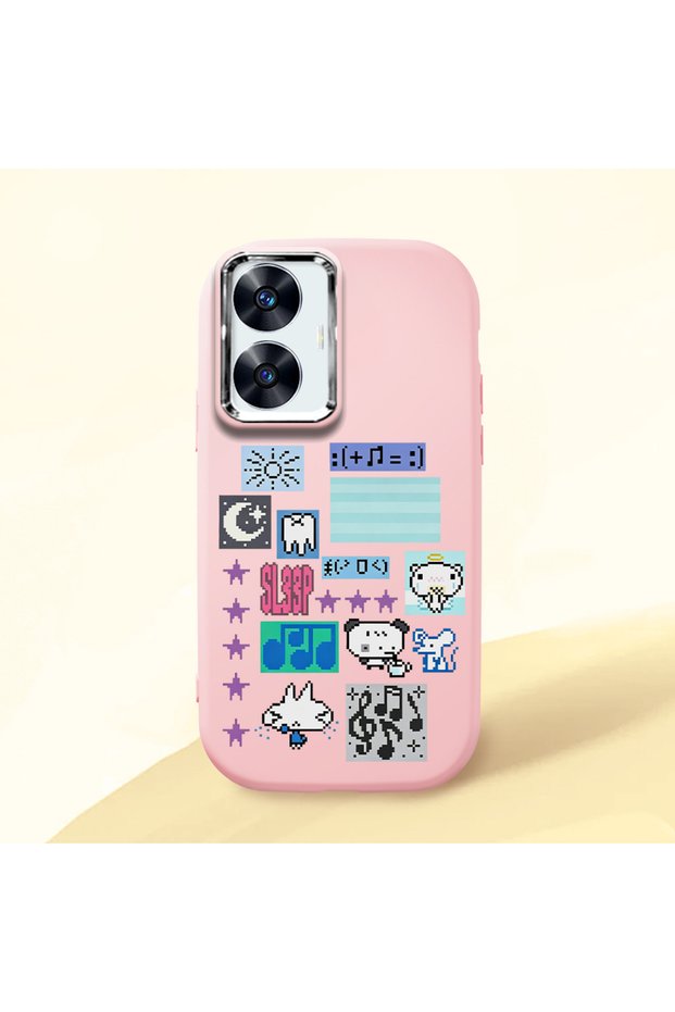 Realme C55 Compatible Shock-Absorbing Camera Protected Pink Silicone Case