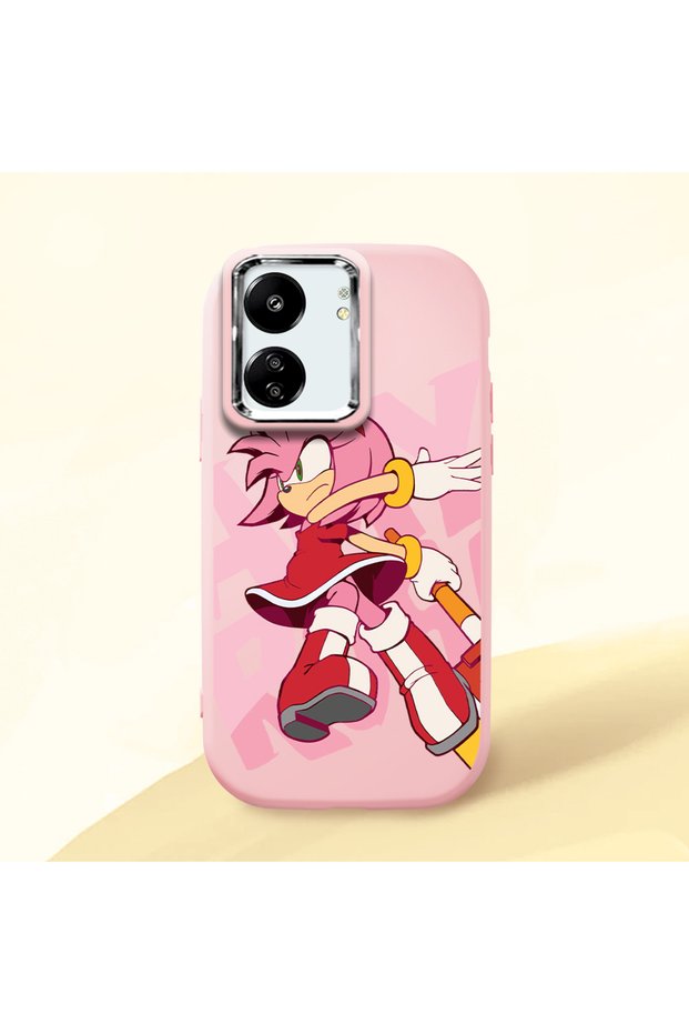 Poco C65 Compatible Shock-Absorbing Camera Protected Pink Silicone Case