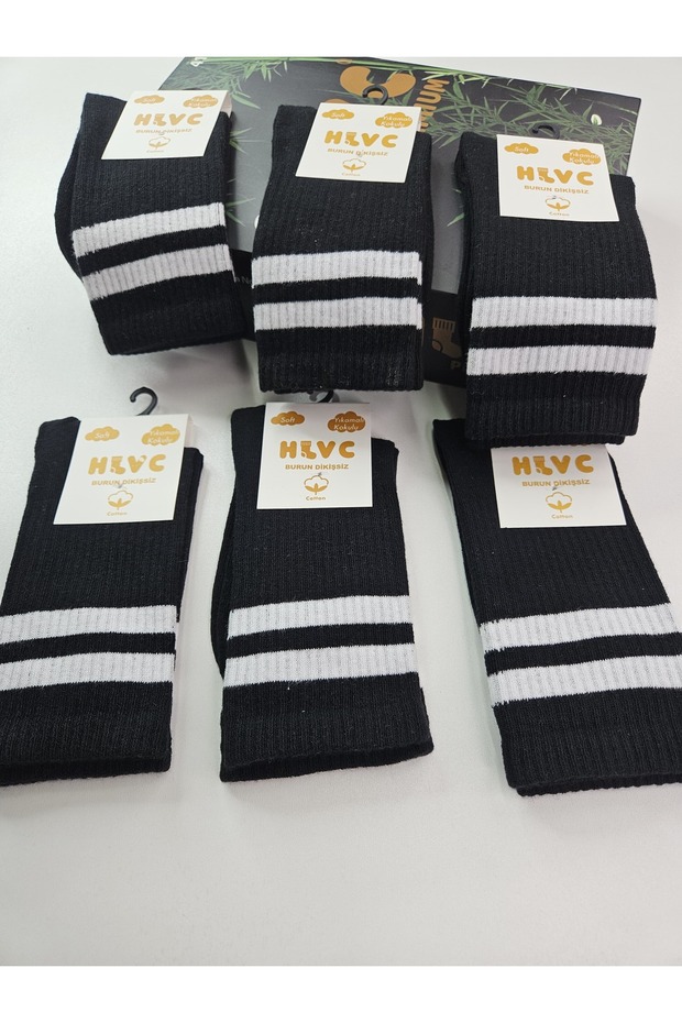 Pack of 6 Black and White Cotton Striped Unisex Long College Socks – Washable, Scented, Seamless Toe