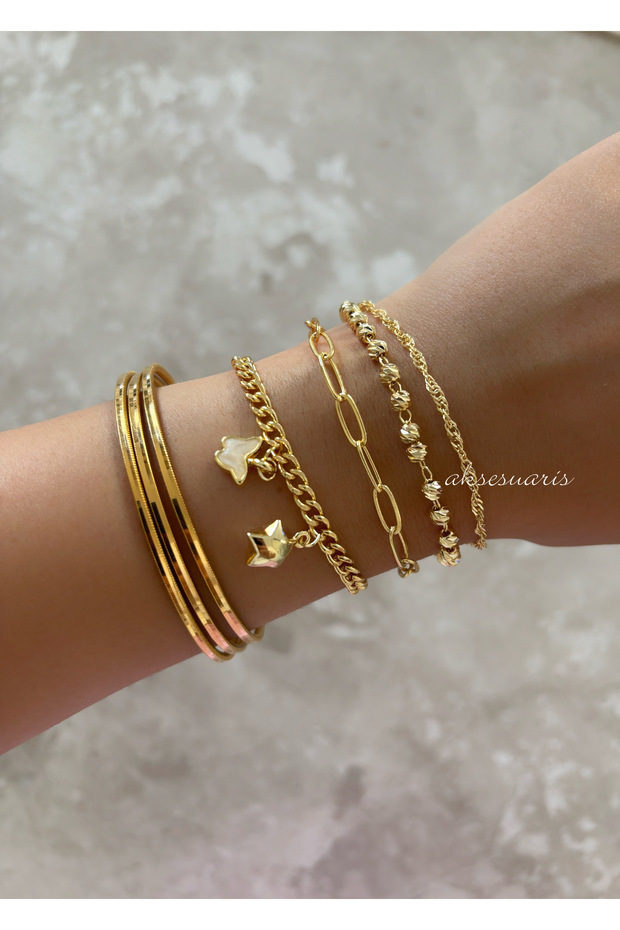 4-Piece Gold Chain Women's Bracelet Set Combination - Butterfly Gold Star Four-Piece Women's Bracelet Combination