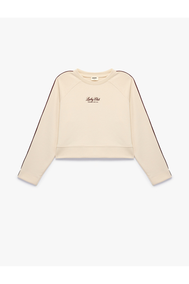 Long Sleeve Viscose Blend Ribbed Crew Neck Printed Sweatshirt