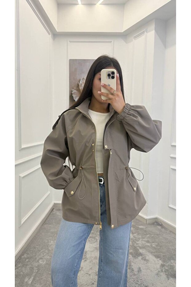 Imported Fabric Jacket with Elastic Waistband and Lining
