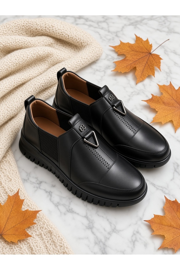 Women's Genuine Leather Orthopedic Sole Elastic Buckle Slip-On Shoes