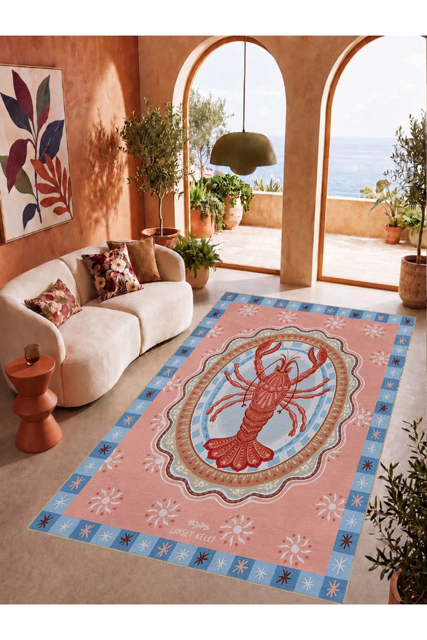 Dora Coastal Crest Patterned Modern Woven Base Decorative Carpet Sdtamour4069