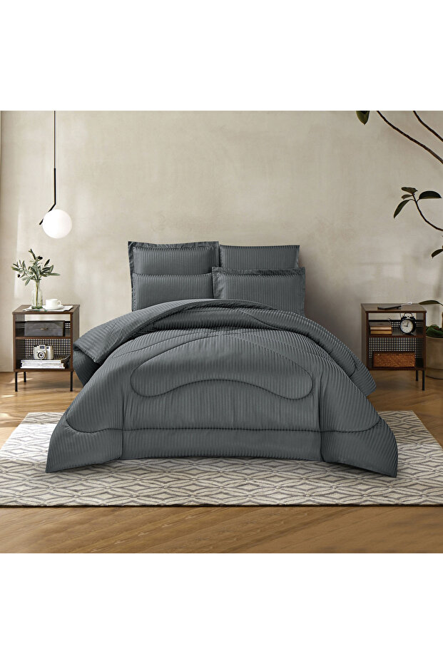 Striped Comforter Set Grey