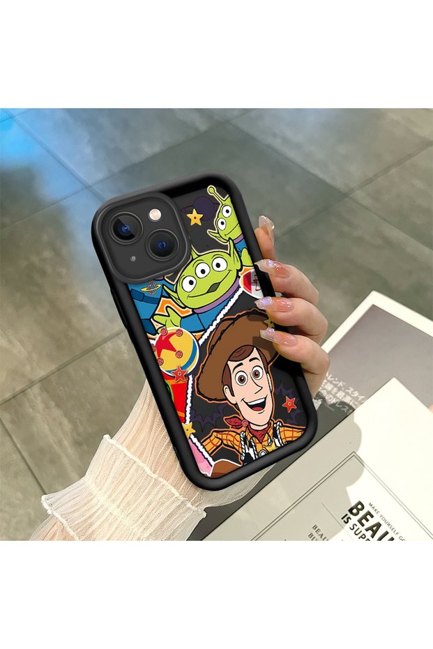 iPhone 15 Compatible Black Silicone Case Shockproof with Camera Protection Cartoon