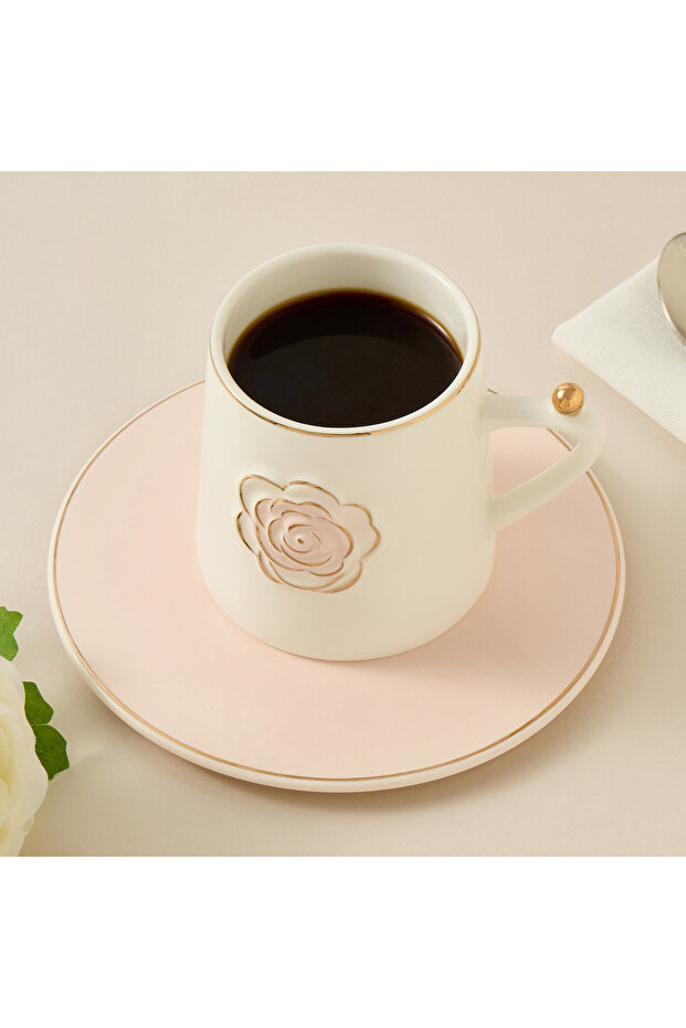 Rose Accent Porcelain Cup and Saucer Set - 220 ml
