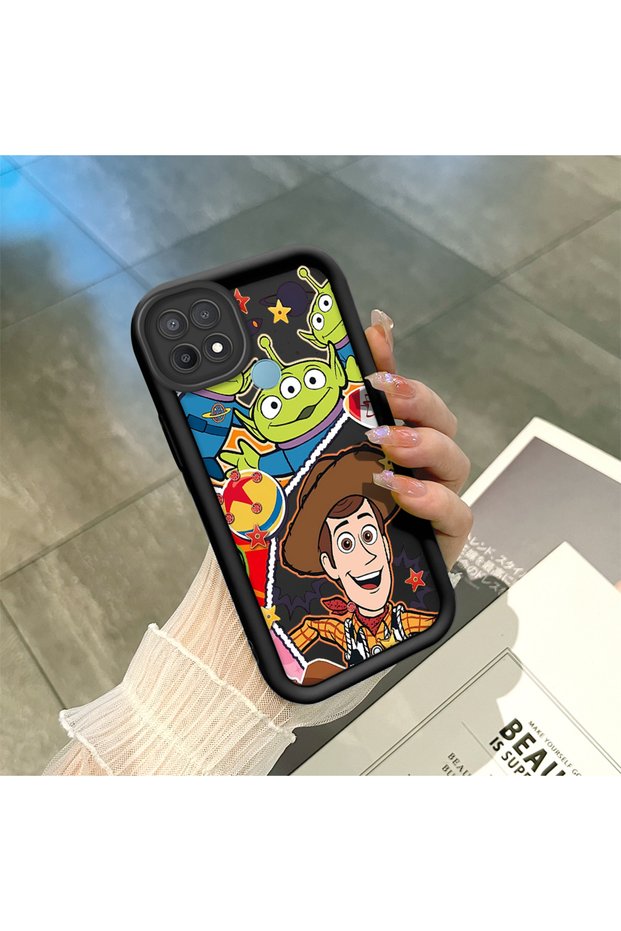 Oppo A15/A15S Compatible Black Silicone Case Shockproof with Camera Protection Cartoon