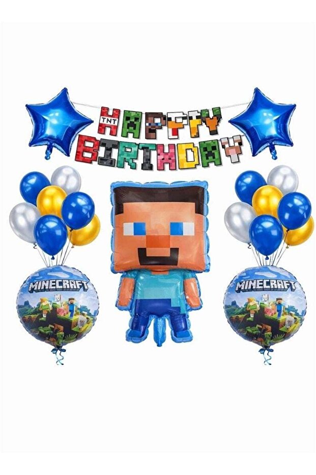 Minecraft Theme Birthday Decoration Set | Balloons & Banner Kit for Kids Party