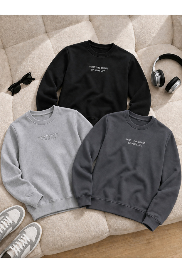 3 Pieces Men's Comfortable Fit Premium Printed Sweatshirt