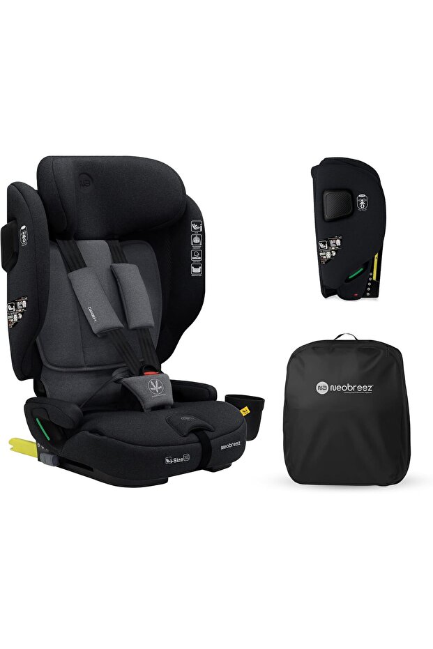 i-GENTO Compact Air Travel Car Seat,i-Size ECER129,Adjustable Headrest,Side Impact Protection,ISOFIX&Top Tether,Compact Foldable&Portable,Group1/2/3(9m to 12yrs,9-36 kg)-Black Grey