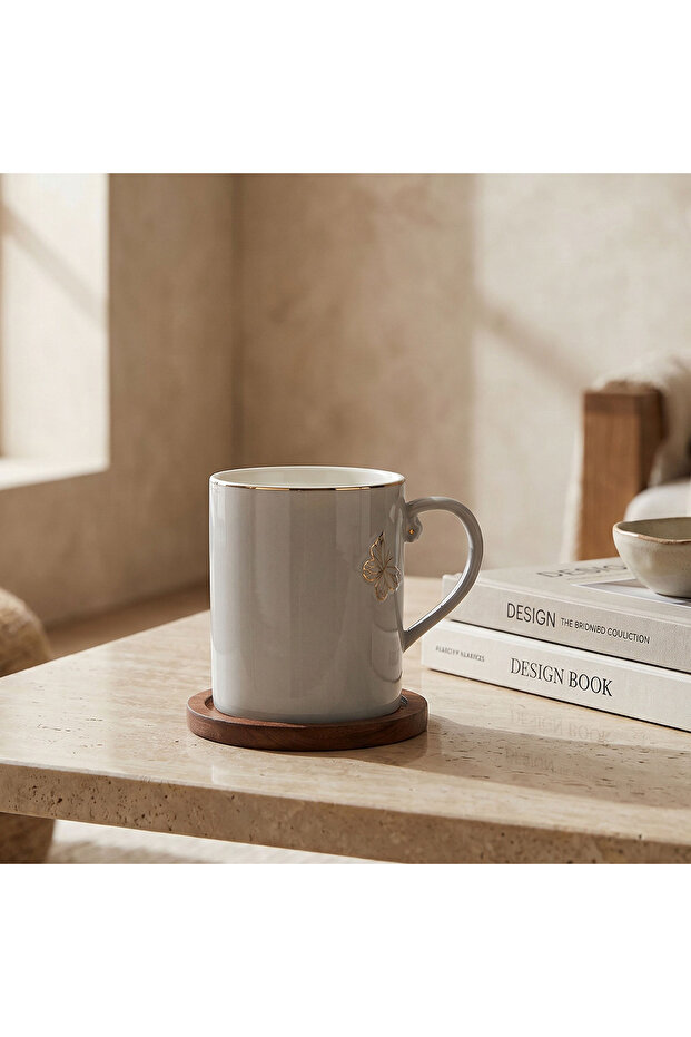 Butterfly Embossed Porcelain Mug - 330 ml