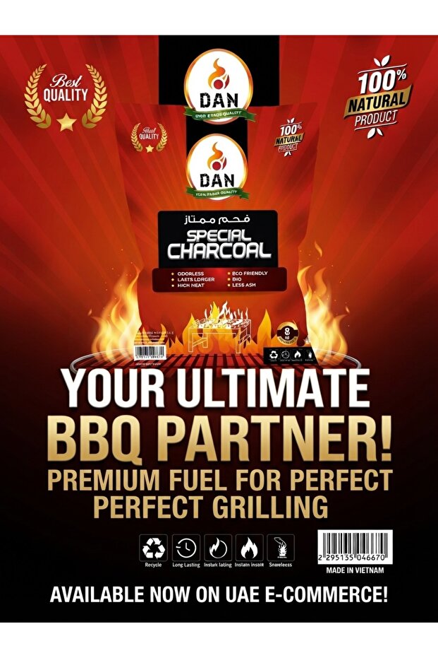 DAN Special Natural Charcoal 8kg | Premium BBQ & Grilling Coal, Eco-Friendly, Long Lasting, Smokeless & Odorless