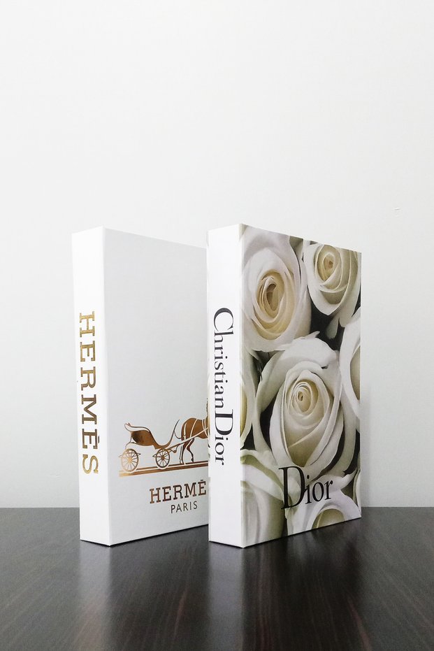 2-Piece Decorative Book Box with White Gilding & White Rose Theme