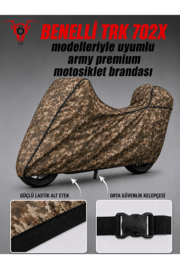 Motorcycle Tarpaulin for Benelli̇ Trk 702X Army Premium Camouflage Pattern Water and Sun Resistant