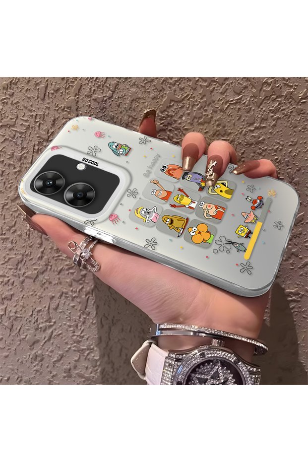 Realme Note 60 Compatible Hard Acrylic Back Silicone Edge Lens Protection Case Cartoon