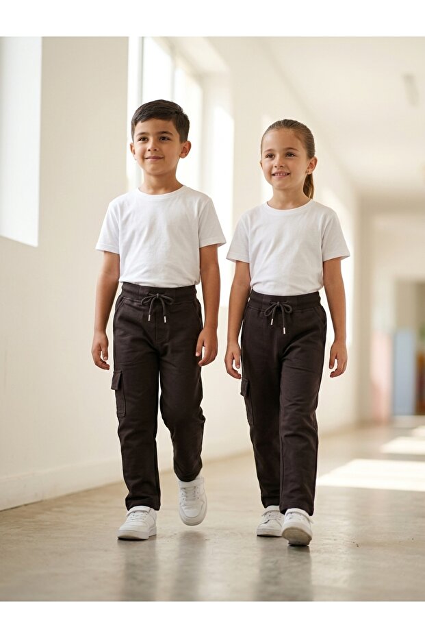 Boys' and Girls' School Pants Trackpants 1 Piece with Cargo Pockets Compact Fabric Full Lycra