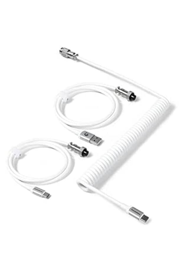 كيبل USB C ملفوف للكيبورد الميكانيكي مع محول USB الى USB C، كيبل فائق السرعة مع معدل إرجاع 8K Hz ومو